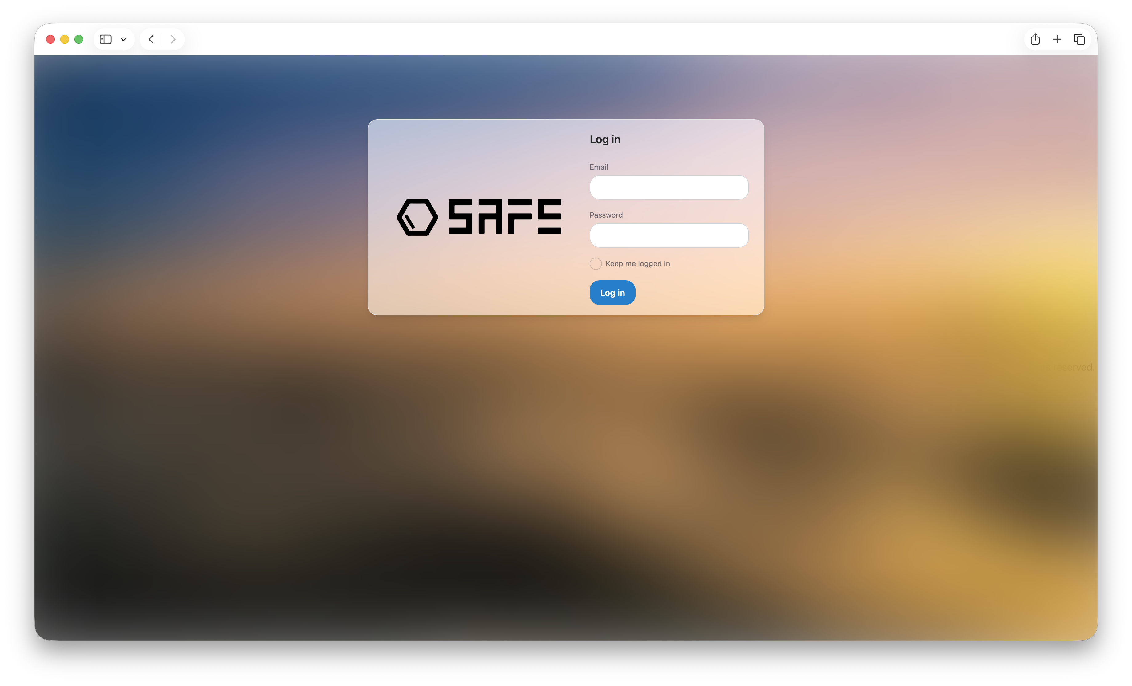 SAFE On-Prem Login Page
